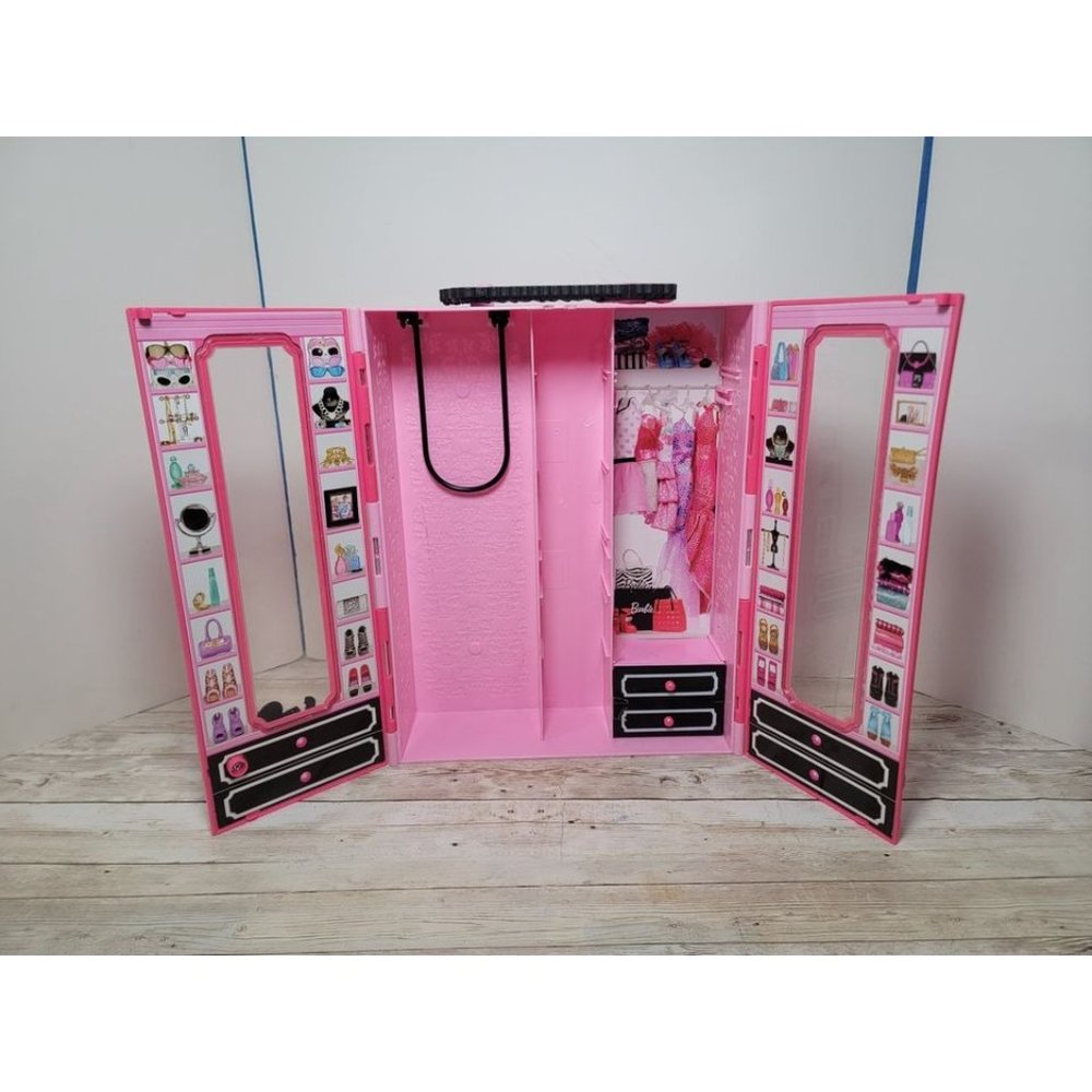 Mattel Barbie Pink Wardrobe Closet Storage Carrying Case 13" x 10", 2013 Model
